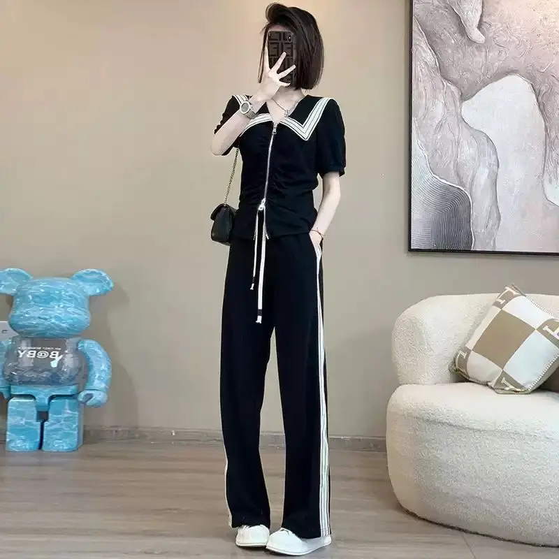 

Women's Pants Two Piece Set Wide Leg Tracksuit Top and Bottom Cheap Sport Full Casual Elegant Tailor Sweatshirt Ladies Trouser