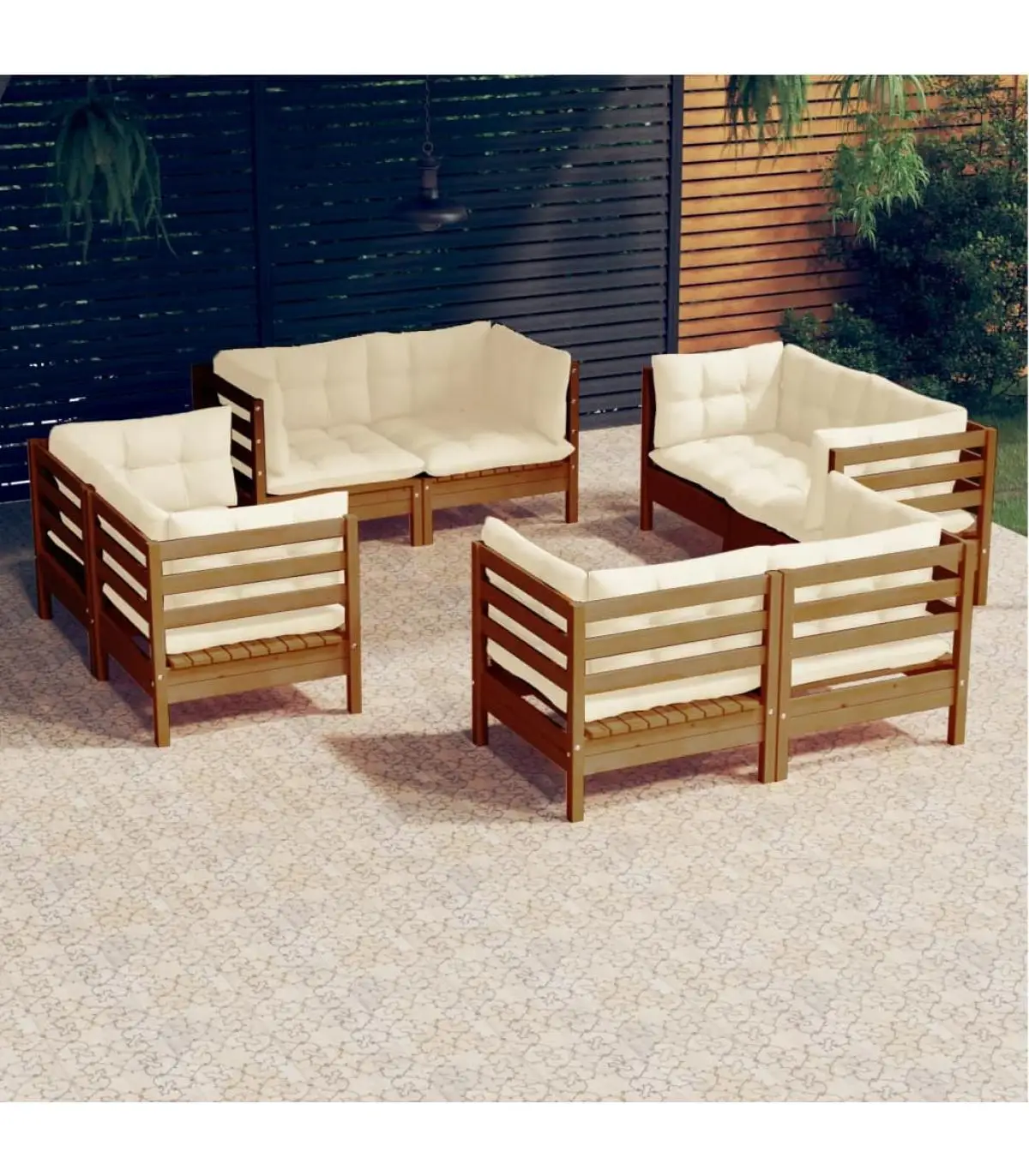 Garden sets garden furniture 8 pieces pine wood cushions cream