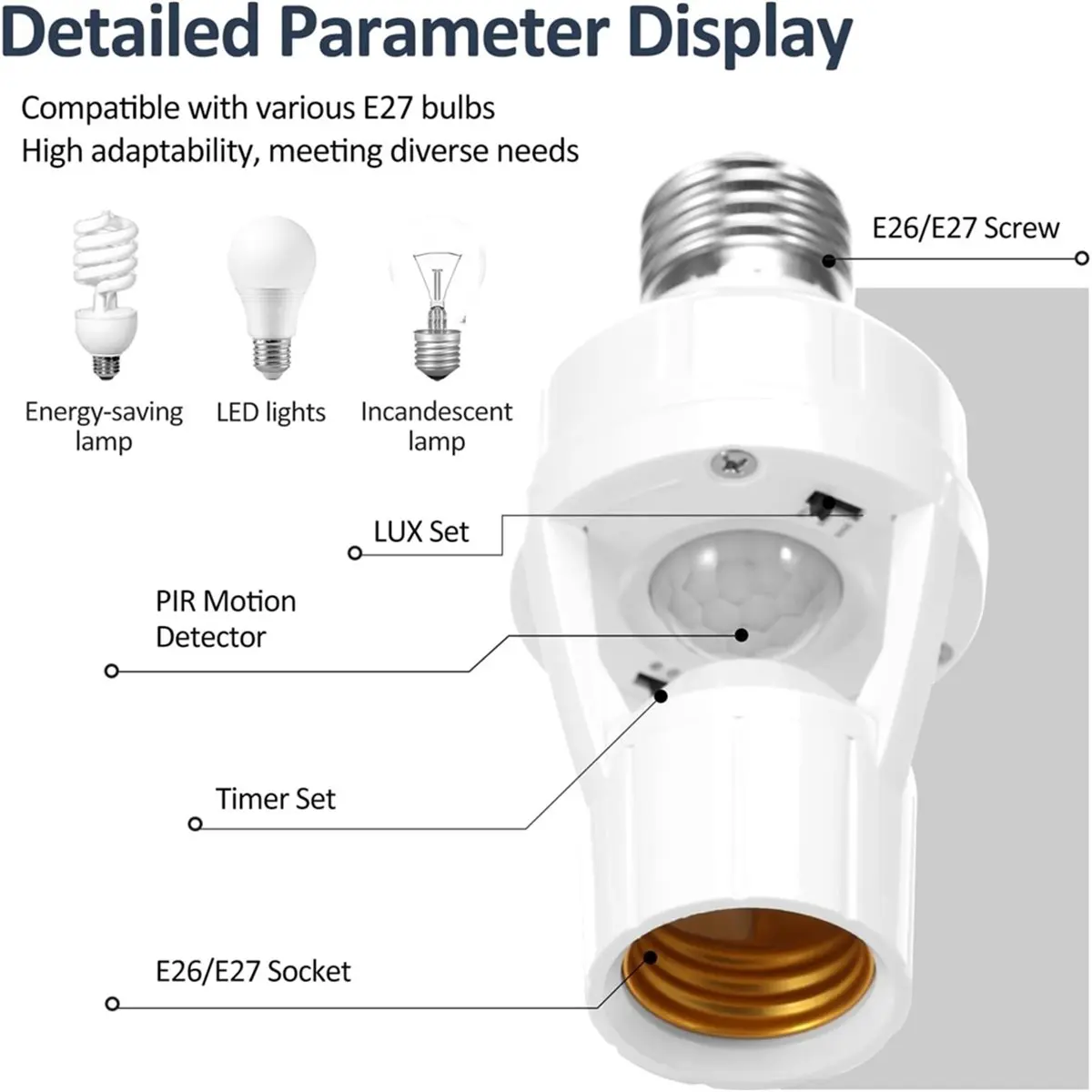 FUA@ Motion Sensor Light Base E27 Set of 4,PIR-Motion 360° Sensor Twilights Switch,Automatic Lamp for Hallway Basement Garage