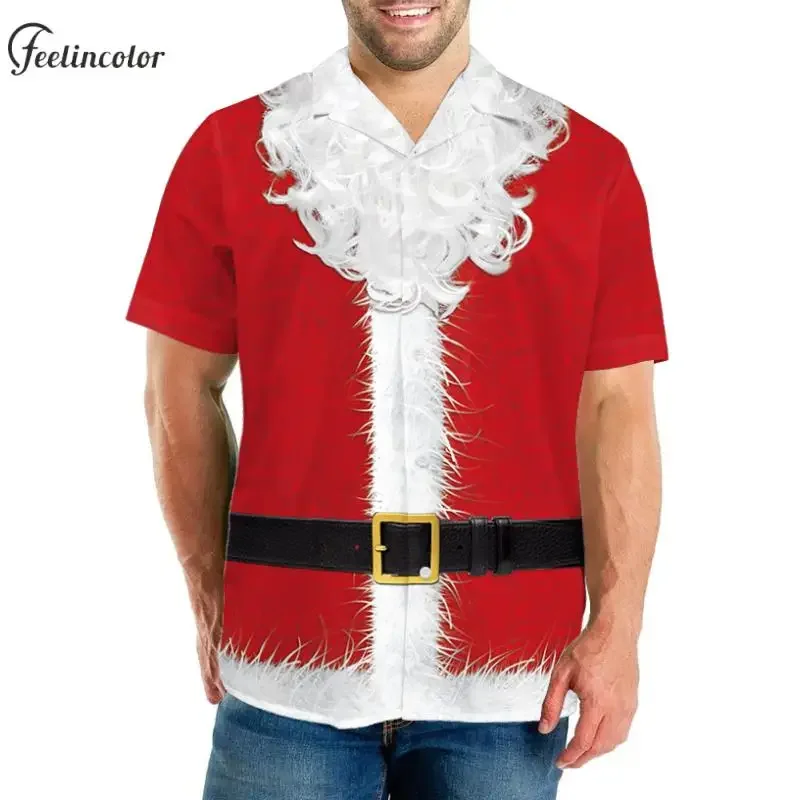 Santa Claus Cosplay Polo Shirts for Men Christmas Party Novelty Tees Button Notche Neck Tops Red White Male Female Clothing