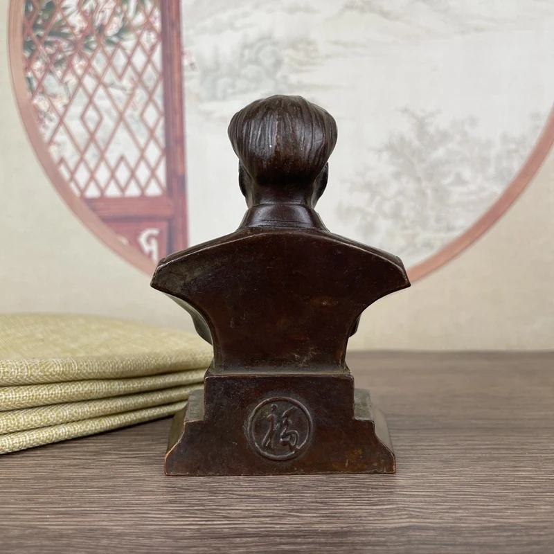 Alloy distressed old Grandpa Mao bust statue, decorative piece for study or office