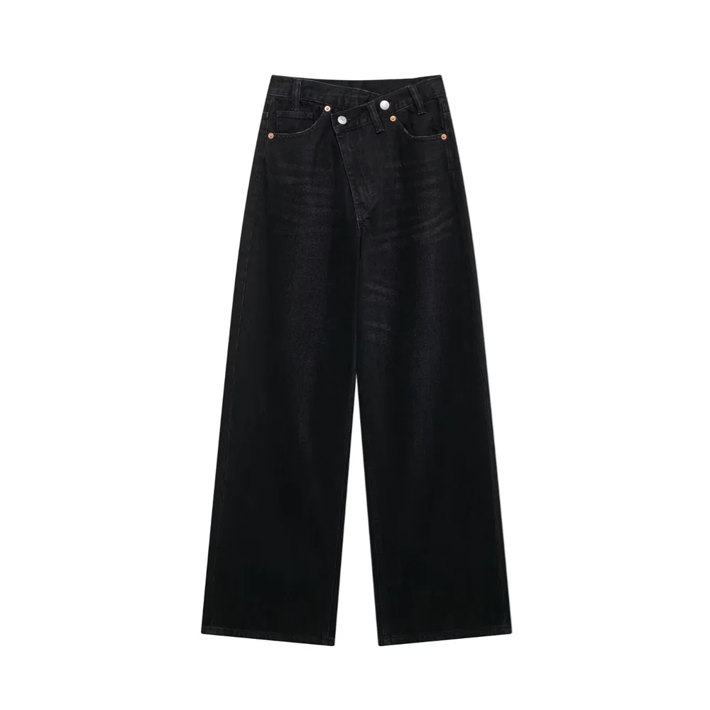 PB & ZA2024 ฤดูหนาวเสื้อผ้าสตรีใหม่สไตล์SlimmingและSimple Double Breastedกางเกงเอวสูงและขากว้างDENIMกางเกง