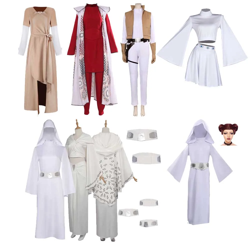 TV Leia Cosplay Princess Costume Women Adult Battle Cloth Outfits Belt Robe Top Skirt Halloween Carnival Party Fantasy Suit