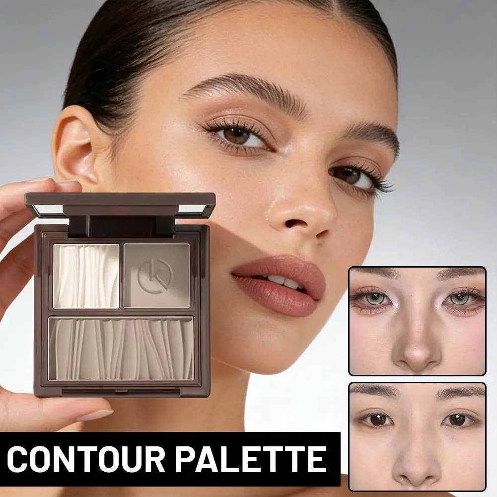 Paleta 3 en 1 para Contorno, Iluminación y Sombras de Ojos, Kit de Polvo Natural Mate para Esculpir el Rostro, Regalo para Mujer