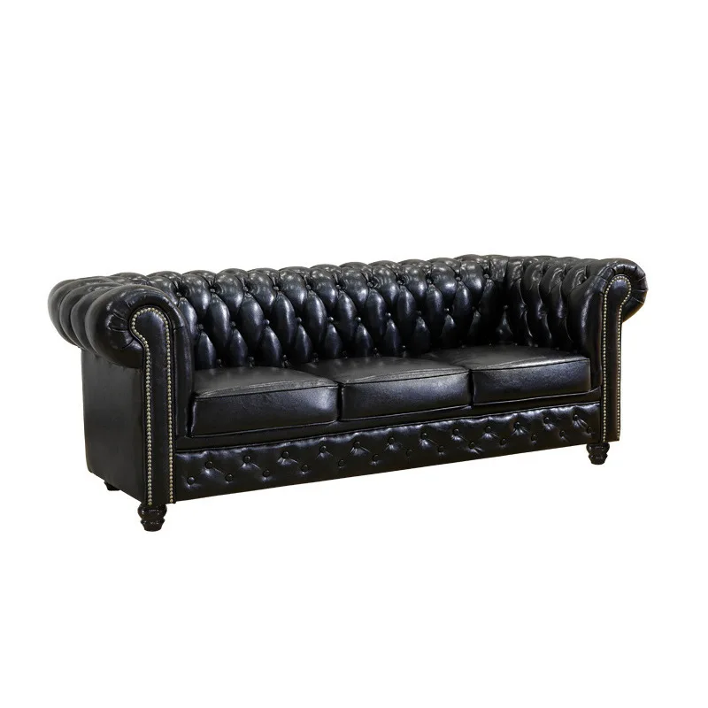 

Nordic American designer leather sofa European living room first layer cowhide sofa small apartment buckle leather sofa