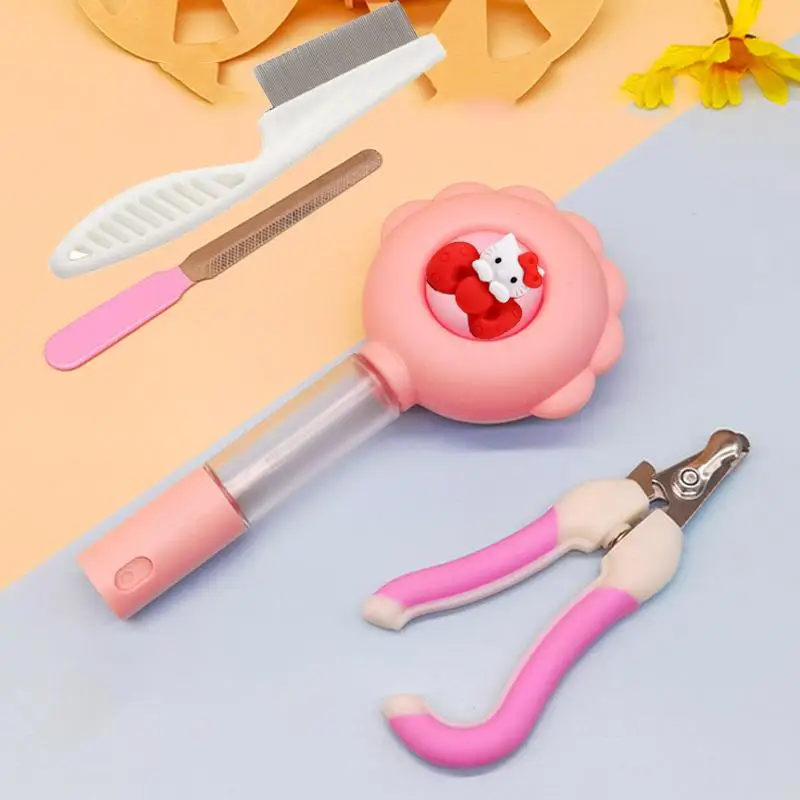 Hot Sanrios Water Jet Comb Manicure Trimmer Pet Cleaning 4Pcs Suit Kawaii Hello Kitty Cartoon Cat Dog Hair Pet Needle Comb Kit