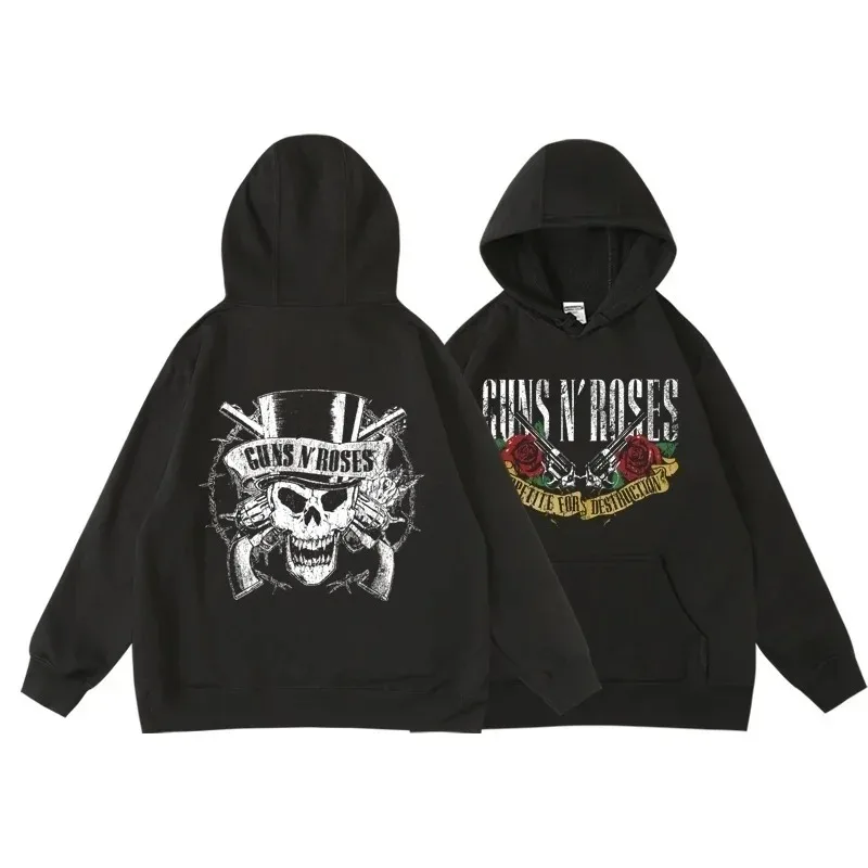 Guns and Roses Back vintage street style cotton wool men's and women's drawstring luxury sweatshirts Fashion fall/winter