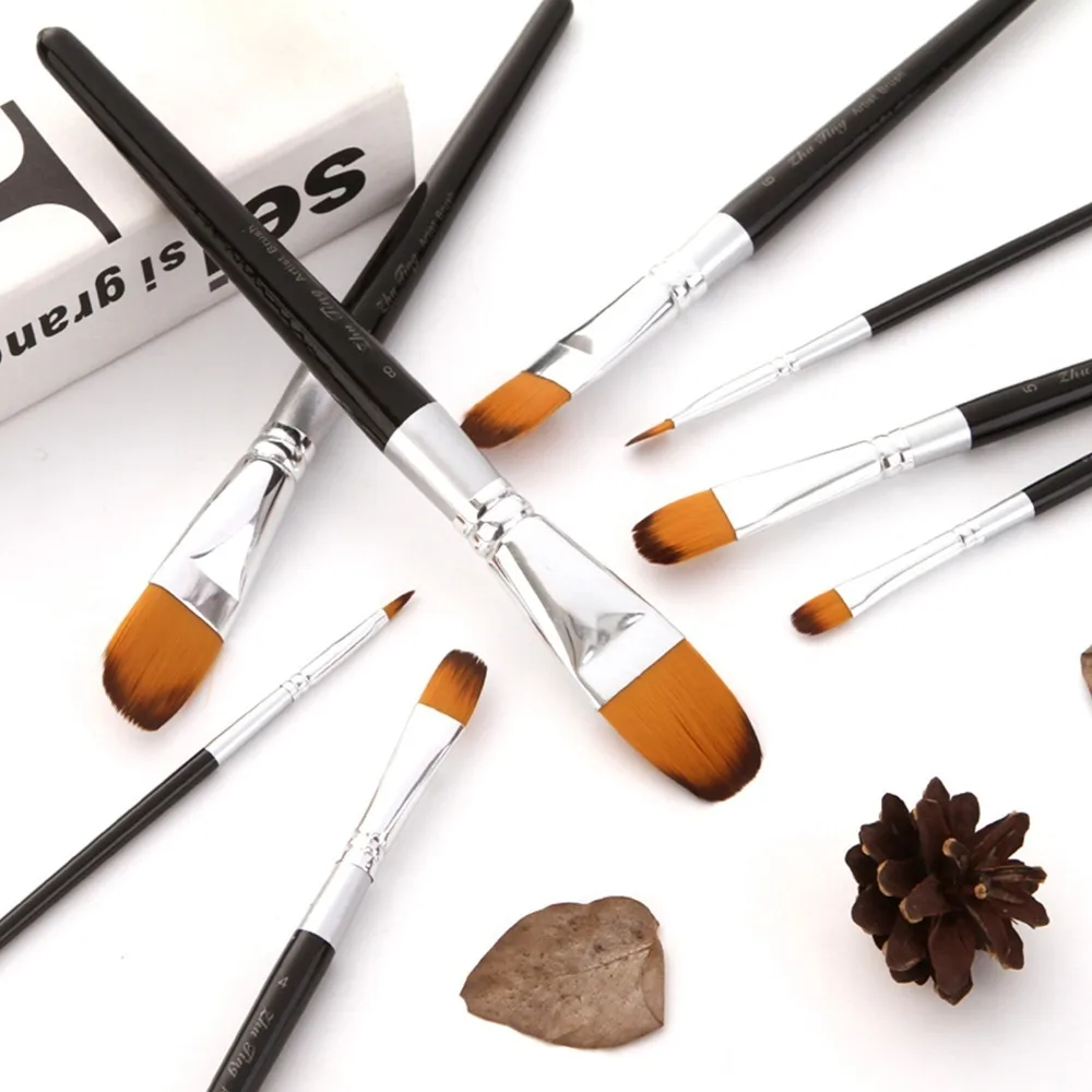 8Pcs All Purpose Wood Paint Brushes Set Multipurpose Lightweigt Paintbrushes Practical Flat Shape Paint Brushes Painting