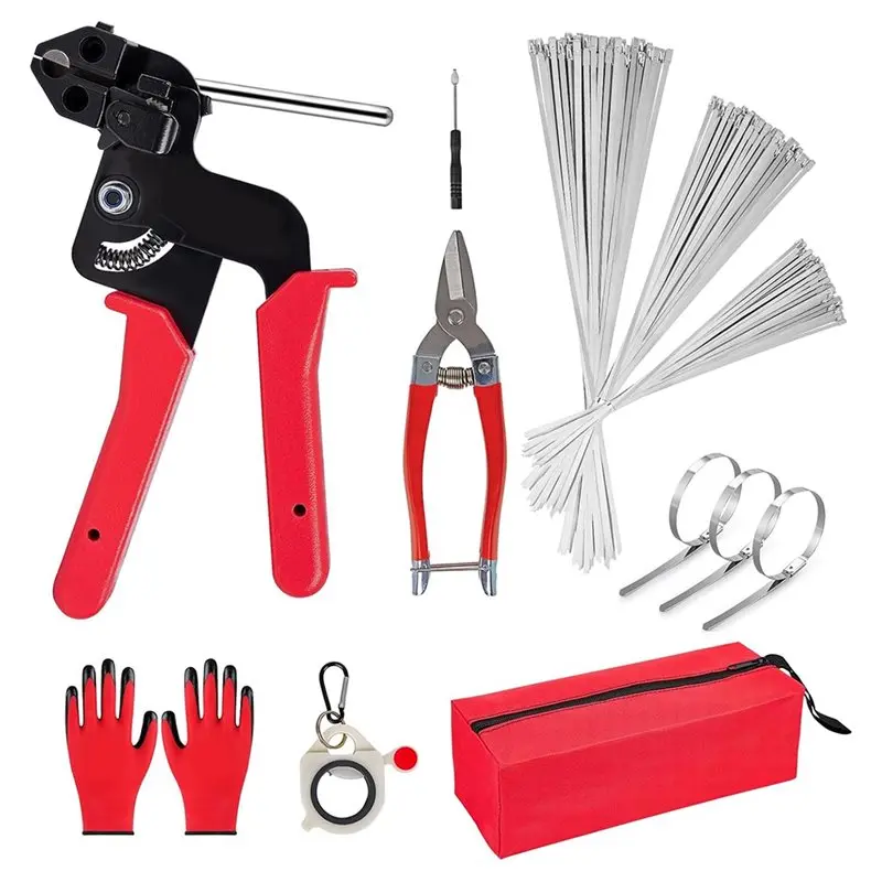 

Набор инструментов A92P для металлических кабельных стяжек, для использования на улице, для ограждений, обмотки выхлопных труб, для ограждений для птицы, включает 150 шт. стяжек из нержавеющей стали