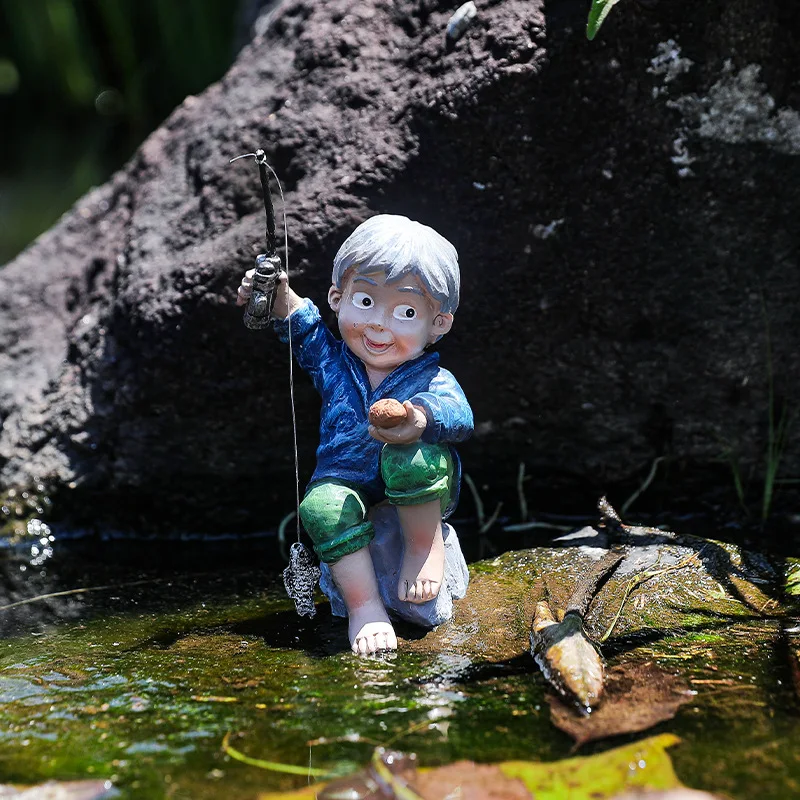 クロスボーダー新樹脂釣り少年フィギュア庭の装飾クリエイティブマイクロ風景装飾