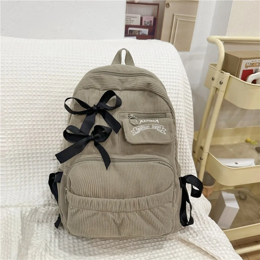 Tas Ransel Pelajar dengan Ikat Pita Lucu Kapasitas Besar Tas Sekolah yang Dapat Disesuaikan Tas Ransel dengan Pita Berlipit