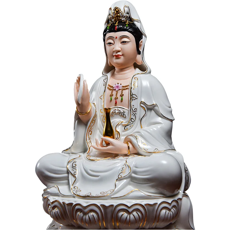 Dai Yutang ceramic Avalokitesvara Buddha statues at home and home, Dehua white porcelain white gold color Avalokitesvara statue