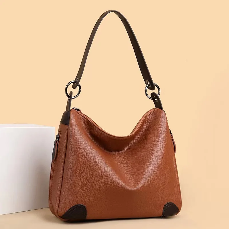 

Genuine Soft Leather Handbags for Women Vintage Shoulder Tote Bag Luxury Designer Ladies Large Capacity Purse Bags Sac A Main