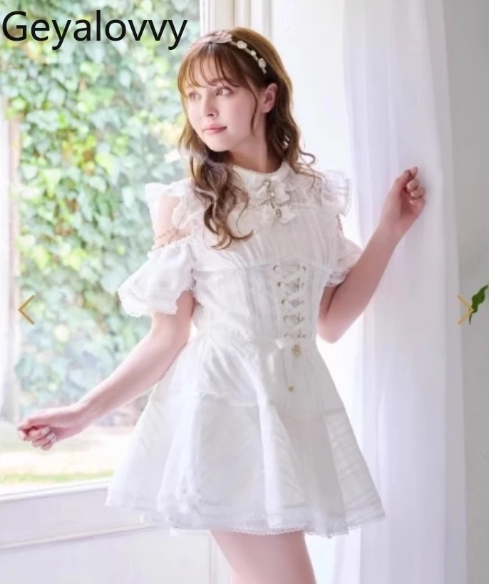 

Lolita Japanese Style Women's 2 Piece Sets Short Sleeve Dress and Skirt Set Fashion Spring Summer Elegant Casual Suit