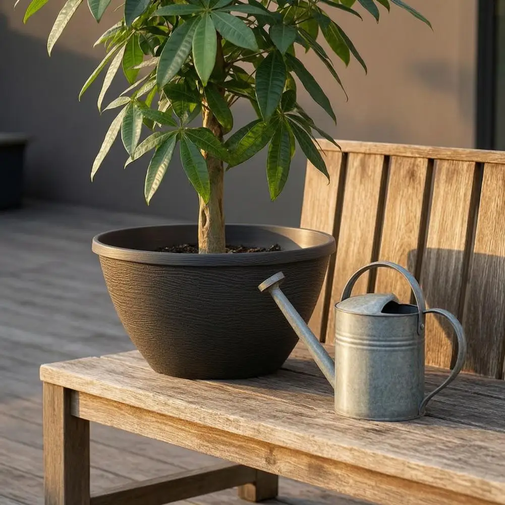 Stable Garden Flower Container Vintage Resin Flower Planters with Drainage Hole Saucer Lightweight Indoor Outdoor Plant Pots