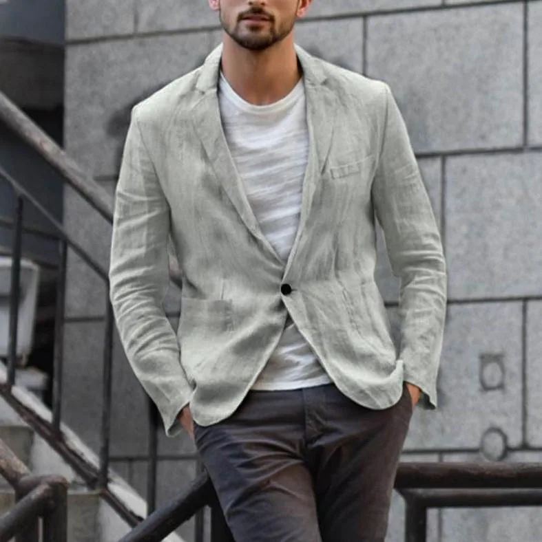 

New Men's Spring Cotton Linen Long-sleeved Blazers Fashion Solid Slim Thin Suit Jacket Men Business Casual All-match Suit Coats