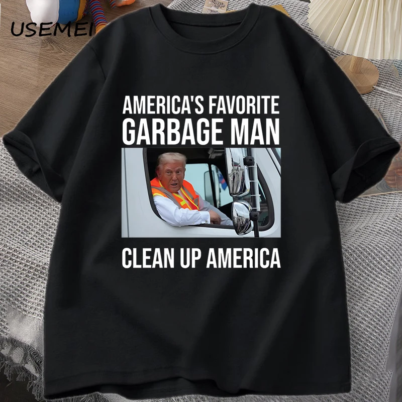 

Trump Garbage Man in Trash Truck T-shirts Men Casual Donald Trump Graphic T-shirt Election Maga Garbage Republican Tee Shirt