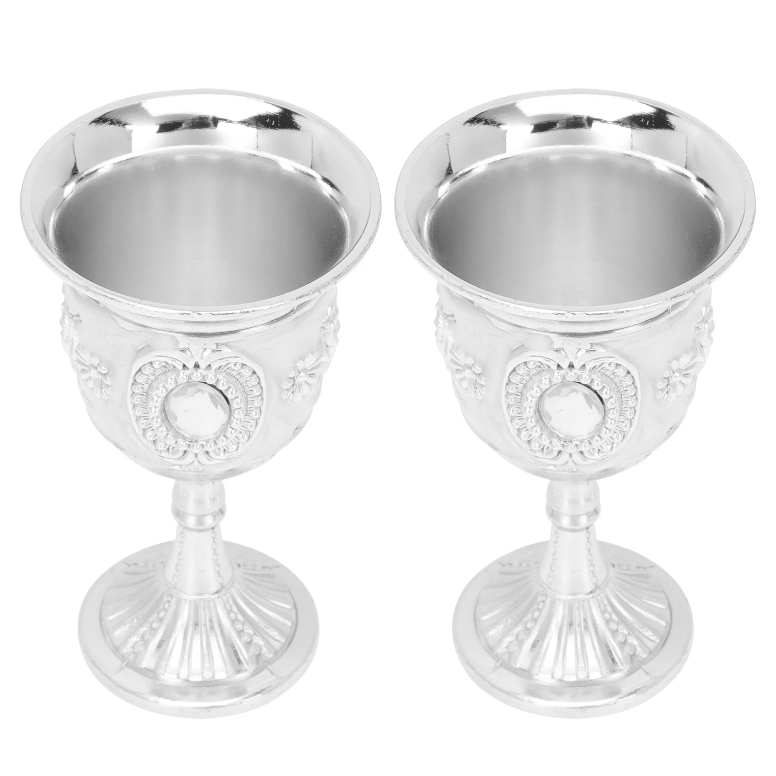 

2Pcs Tall Wine Glasses Decorative Cups Vintage Metal Containers Retro Style Alloy Liquor Large Mouth