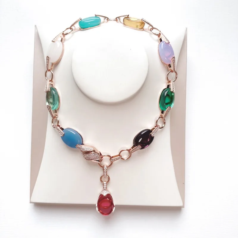 Designer Collection Style Earrings Necklace Inlay Cubic Zircon Synthetic Colored Oval Gemstone Snake Snakelike Party Choker Sets