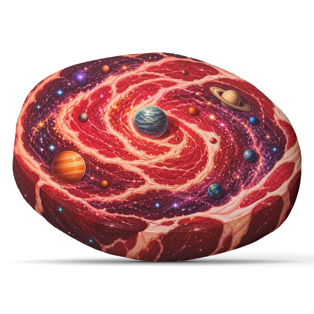 Galaxy Ribeye Steak Floor Cushion Cosmic Food Throw Pillow Soft Plush Stuffed Pillow Space Art Home Decor Gift for Grill Fans