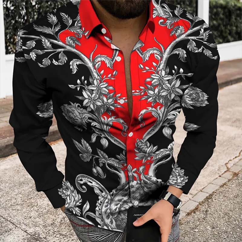 New Men's Long Sleeve Shirt 3D Print Pattern Long Sleeve Roll-Neck Shirt Prom Dress Multicolor Choice Casual Fashion Retro Top