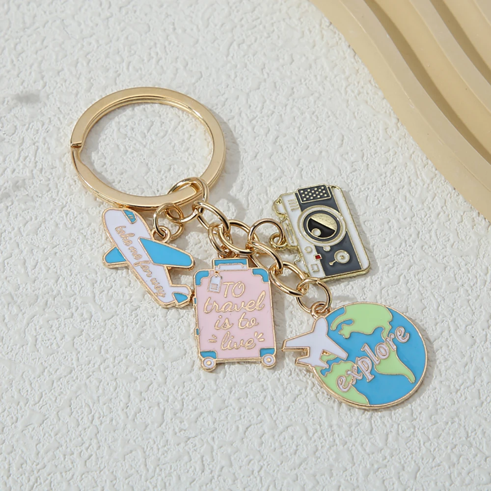 Cute Plane Earth Explore Keychains Luggage Box Key Rings for Women Men Adventurer Bast Friendship Gift Handmade DIY Jewlery