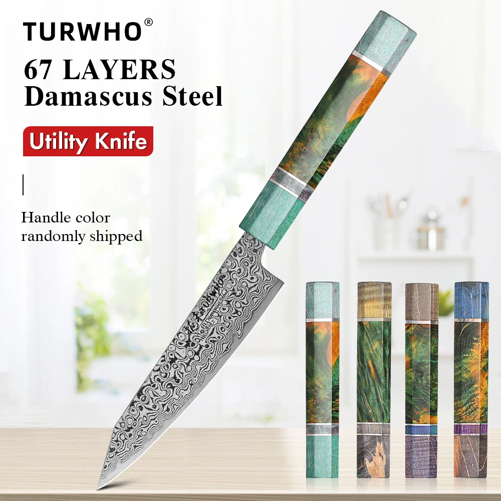 

TURWHO 5" Japanese Hand Forged Kitchen Utility Knife Damascus Steel Chef Knives Vegetable Meat Slice Fruit Paring Cooking Tools