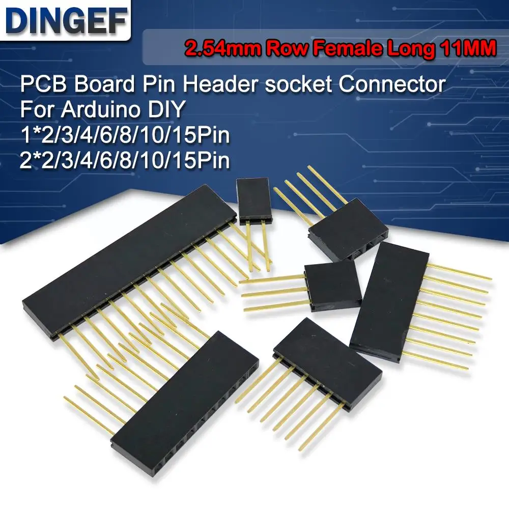 10PCS 2.54mm Stackable Long Legs Femal pin long 11MM Header For Arduino Shield Connector Socket 2P 3P 4P 5P 6P 7P 8P 10P 20P