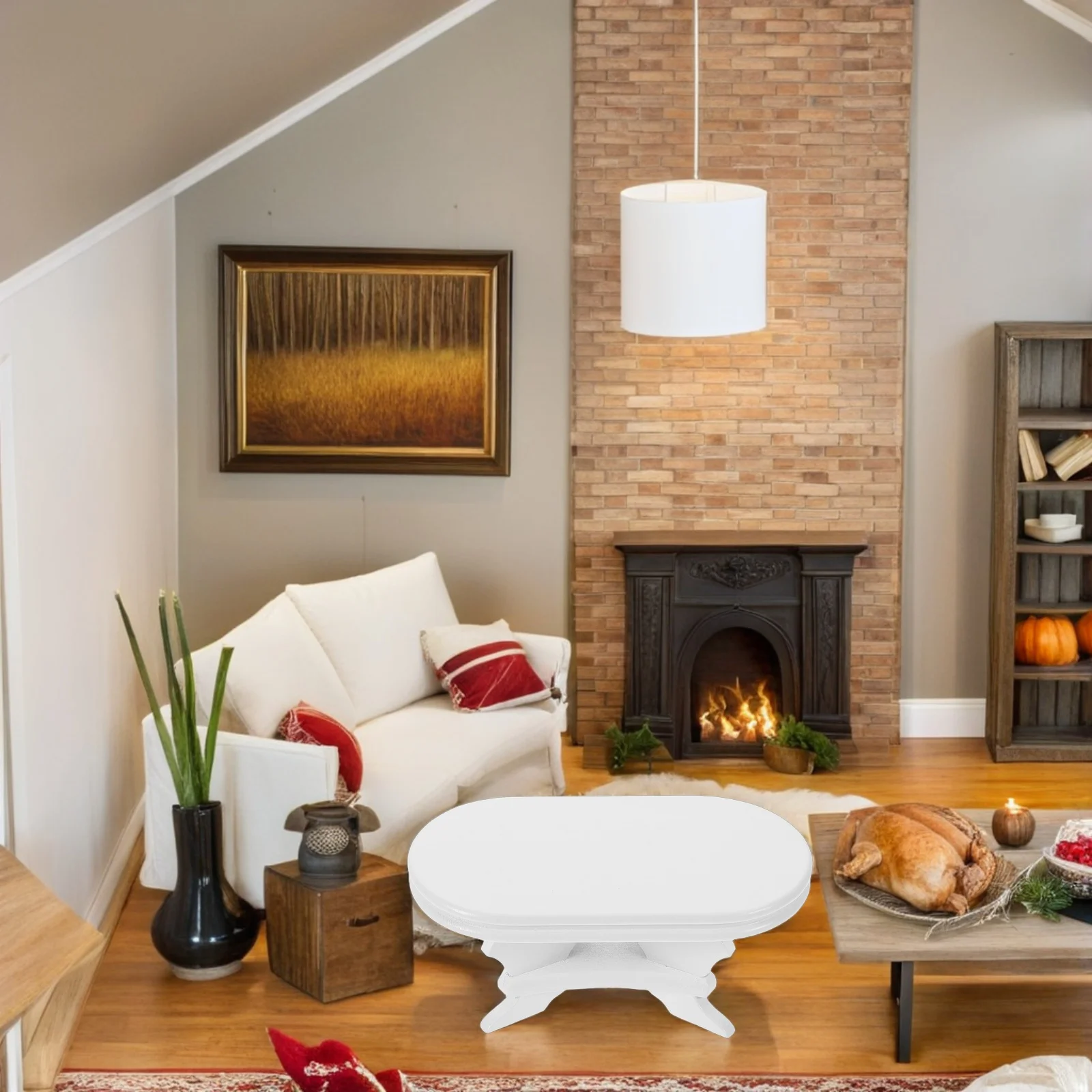 Miniatuur poppenhuis bijzettafel 1:12 schaal houten meubilair ovale zijkant thee eettafel voor woonkamer scène decoratie kinderen