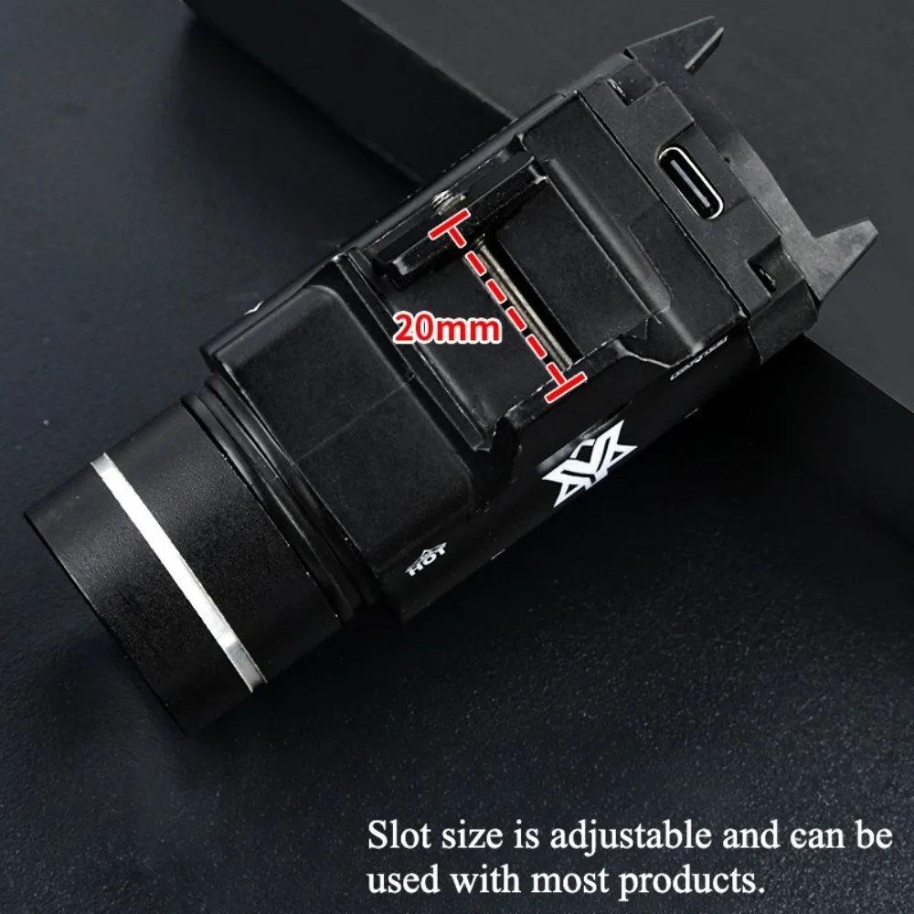 TR-1 Taktische Taschenlampe aus Metall mit Rot/Grün-Punkten, LED-Stroboskop, Waffenlicht für Outdoor-Jagd, passend für Picatinny-Führungsschiene 20mm, Bodenmontage – Detail 9