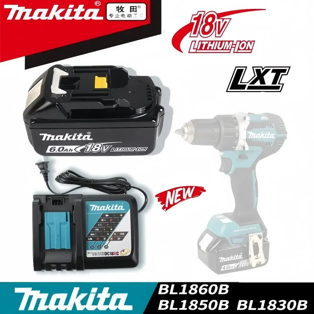 

100% Compatible Makita 18V 6.0Ah Rechargeable Power Tool Battery Lithium ion Replacement BL1830B BL1850B BL1860B BL1815 BL1840