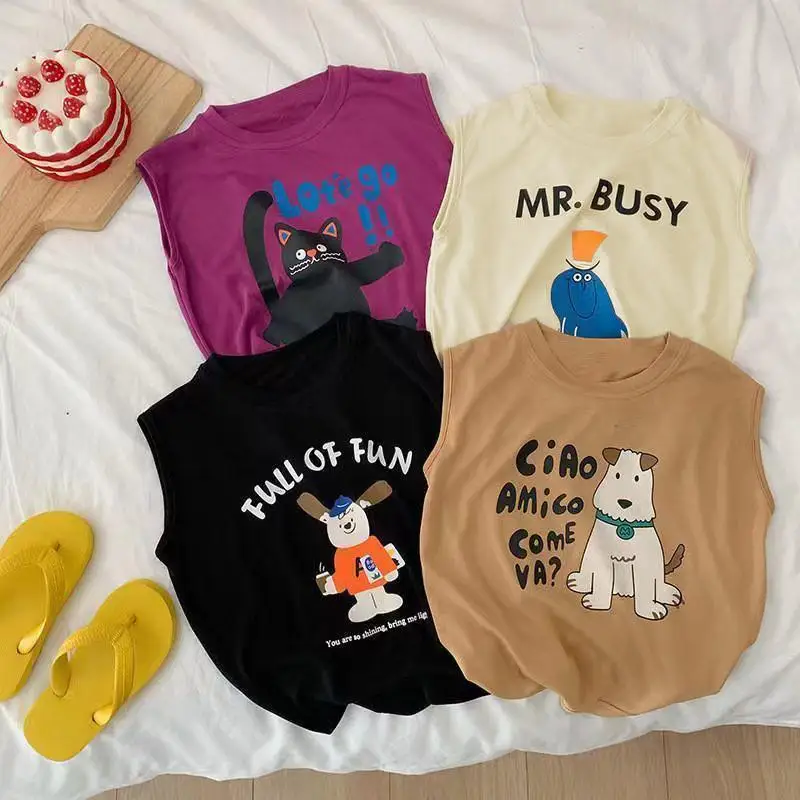 Boys Tank Tops Summer 2026 New Cartoon Sleeveless Tops for Kids Loose Vest for Boys Children's Vests Teenager T-shirts Clothing