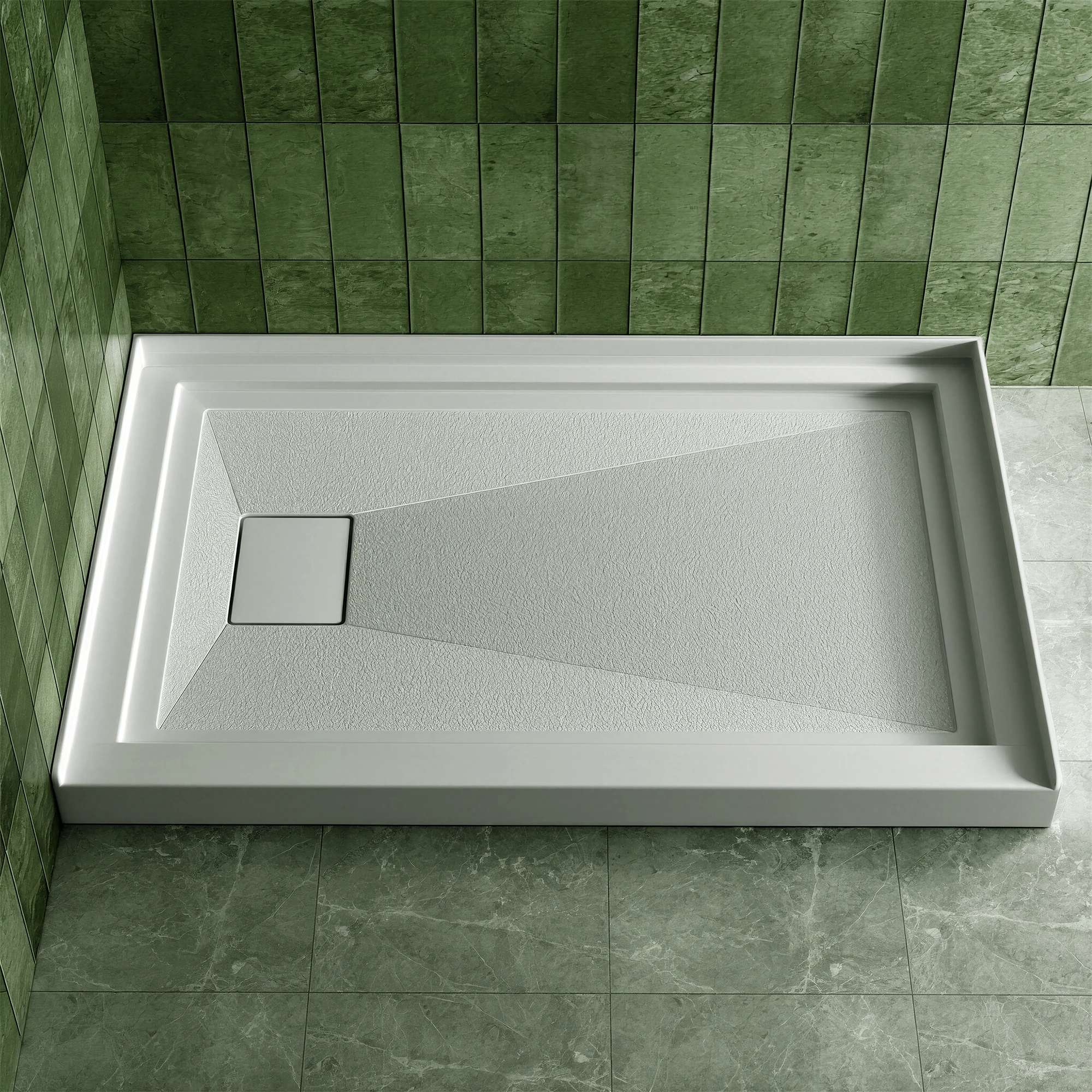 

48x32 Inch White Acrylic Shower Base, Left Drain, Non-Slip Surface