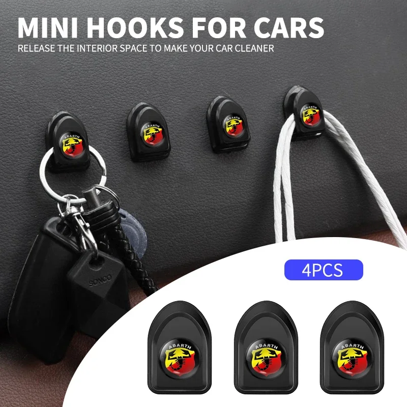

Self Pasting Car Hooks Holder Ornaments Decor Hooks Creative Mini Hook For Abarth Logo Cabrio Spider 595 500 695 500C 5CC 695C
