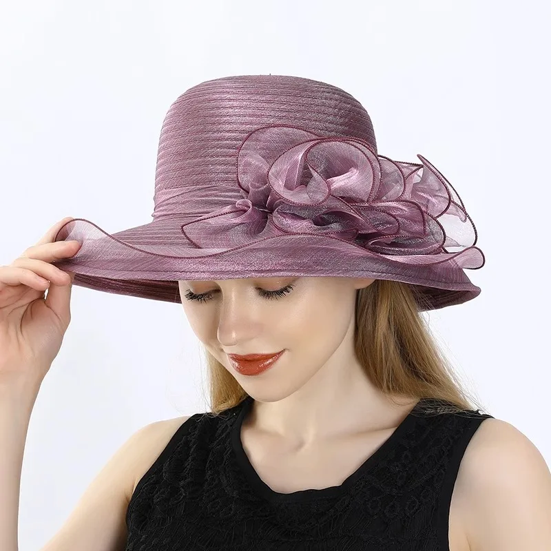 2024 New Summer Organza Visor Hat Children Sunscreen Flower Basin Hat Mother Hat Travel Sun Hat Middle-Aged and Elderly Hat