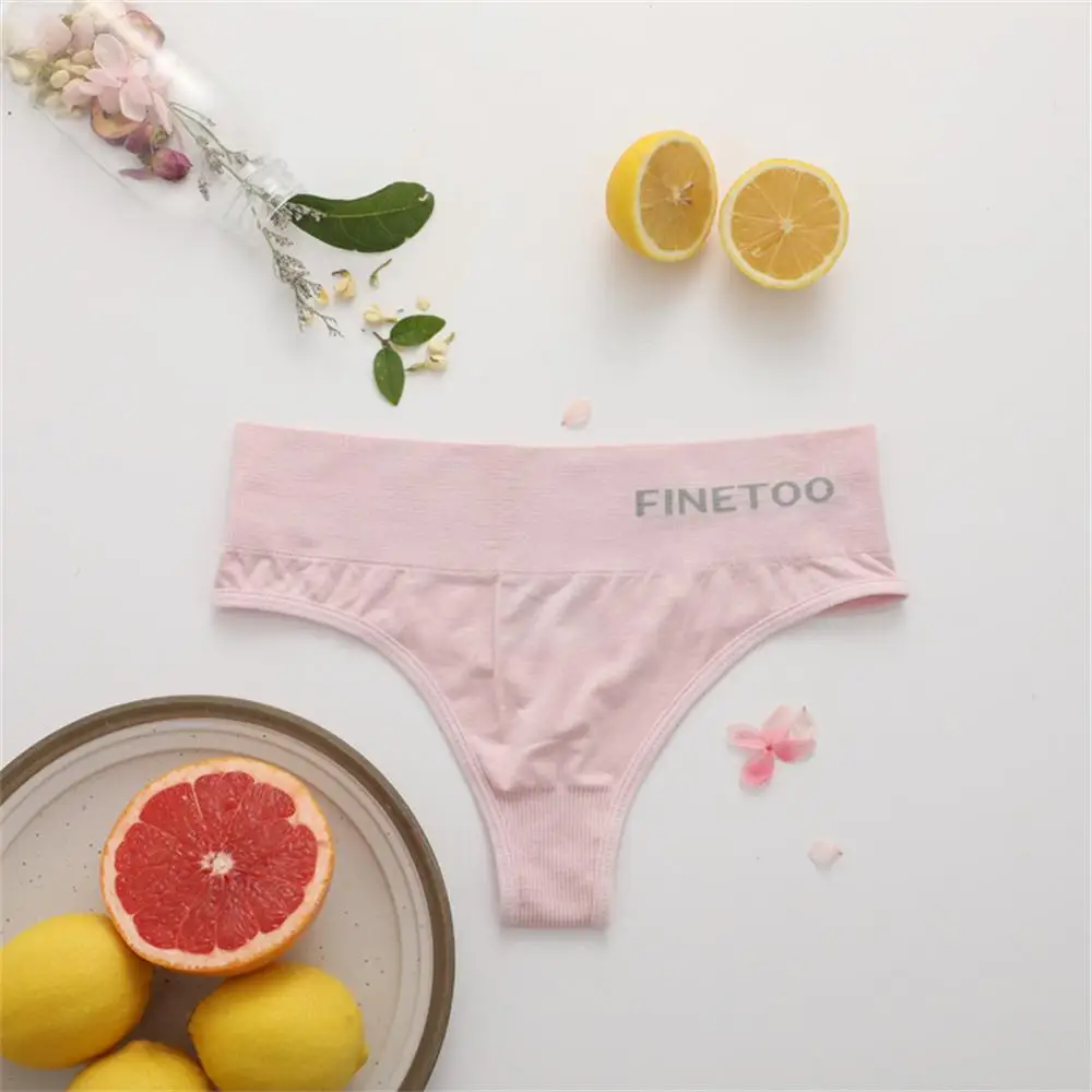 Finetoo Women Cotton Underwear Cotton Ladies Panties Low Waist Sexy Sports Thong Seamless Solid Color High Elastic Thong Women