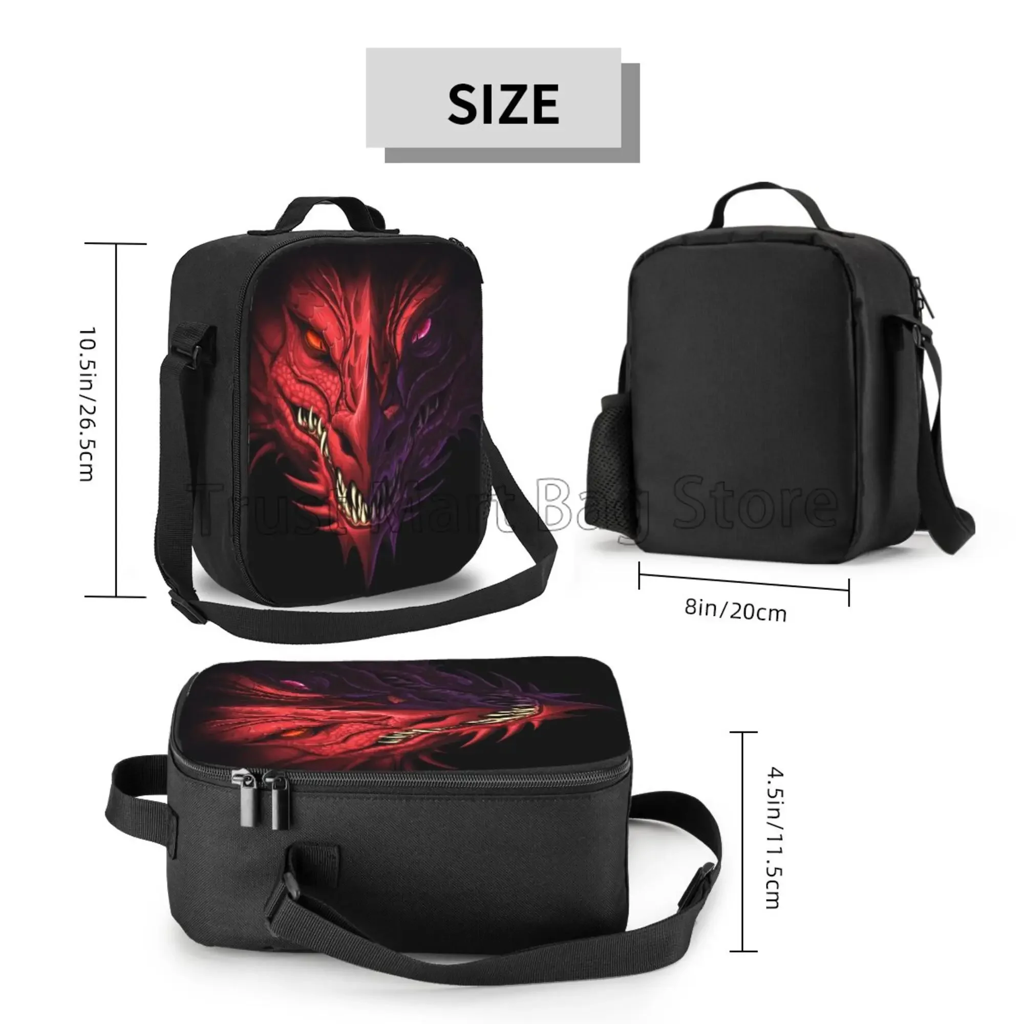 Cool Red Dragon Head Insulated Lunch Bag with Adjustable Strap Portable Waterproof Thermal Bento Bag for Work Travel Picnic