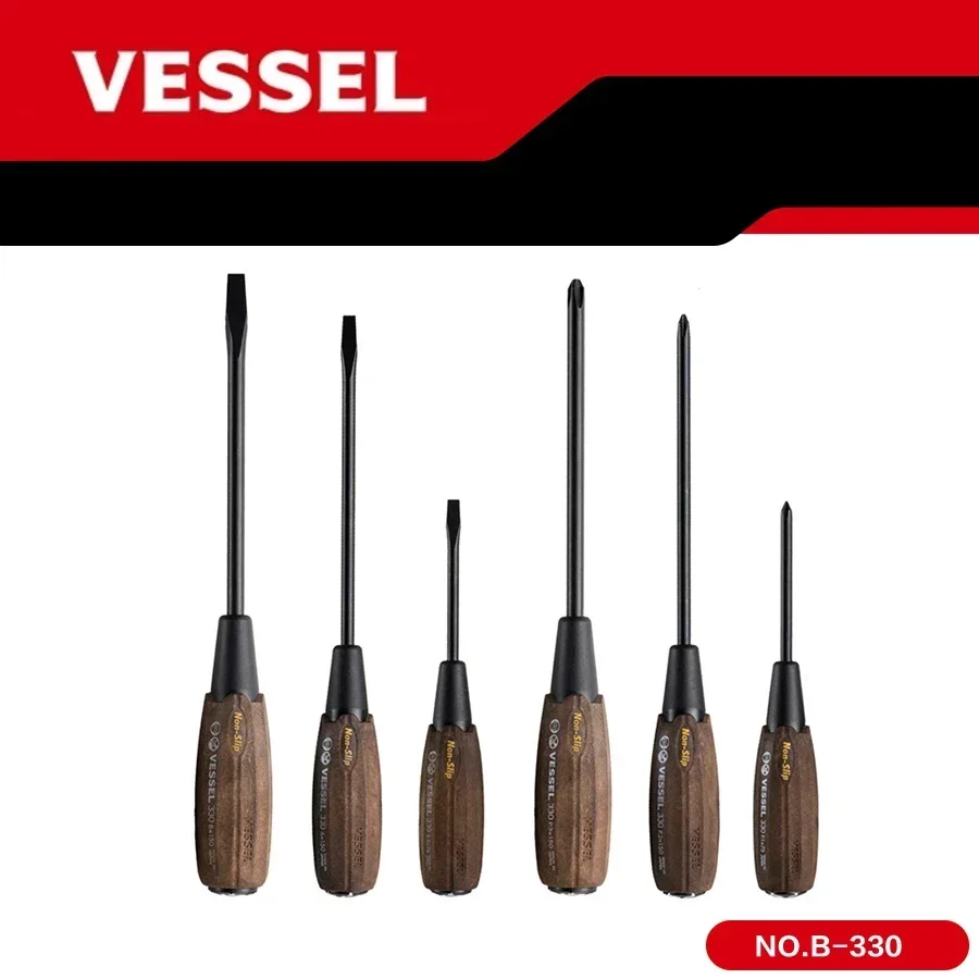 VESSEL  Wood-Compo Tang-thru type Non-slip Screwdriver PH1 PH2 PH3 SL5.5 SL6 SL8 B-330 Electro - tools