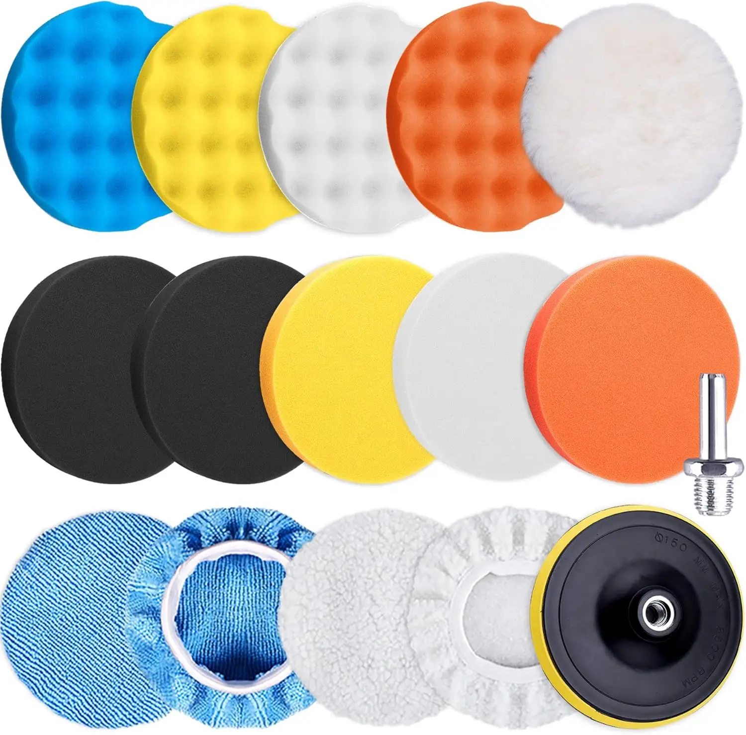 

16 Pieces 7 Inch Foam Polishing Pads Kit for Drill with Microfiber Bonnets and Waxer Pads