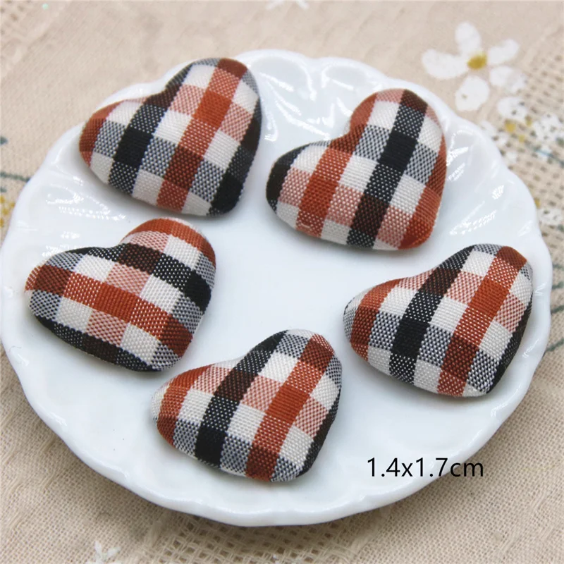 50pcs Mix Color Flatback grid Fabric Covered Heart Buttons Home Garden Crafts Cabochon Scrapbooking DIY 15mm