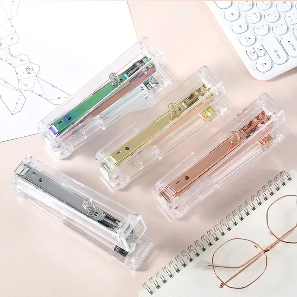 Manual Transparent Stapler Rose Gold Lightweight Paper Stapler Bookbinding Tool Creative Book Binding Machines