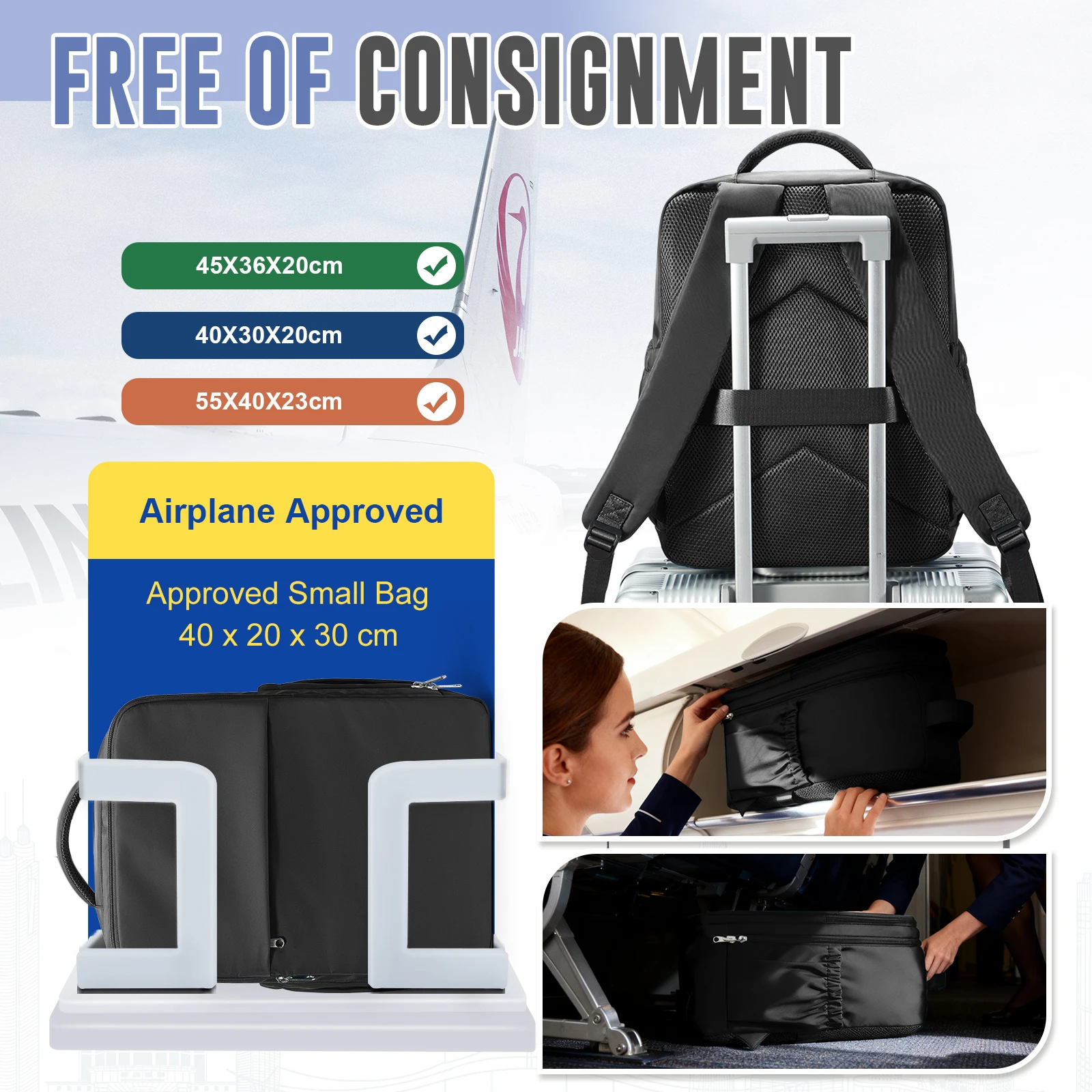 경량 여행용 캐리온 백팩 - 항공사 승인 라이언에어 기내 백팩 좌석 밑 수하물 노트북 백팩 여성 남성용