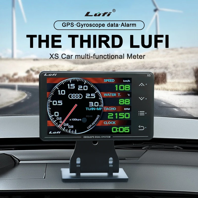 English version LUFI XS gauge OBD+GPS head-up display turbocharged oil pressure oil temperature G value gyroscope LCD display