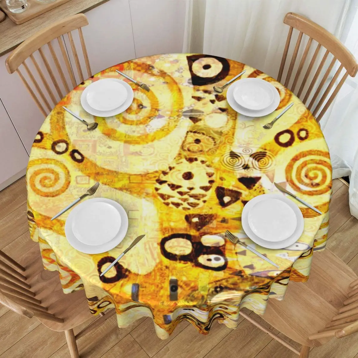 Custom Gustav Klimt Tree Of Life Tablecloth Round Oilproof Austrian Symbolist Painter Table Cloth Cover for Party 60 inches