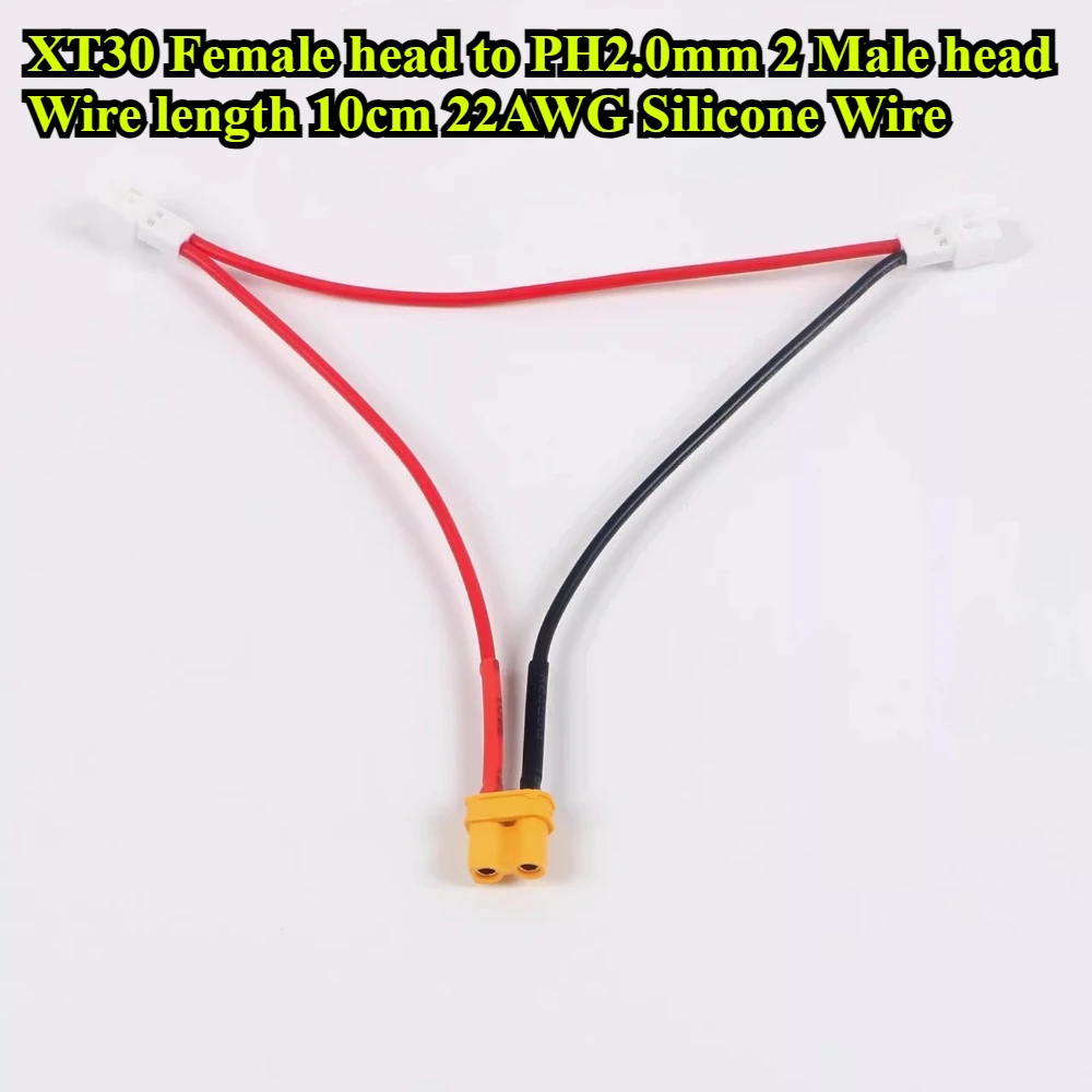 XT30 1 Female to PH2.0mm 2 Male Plug Adpater Cable 10cm 22AWG Silicone Wire for RC Crux3 Mobula7 HD FPV Racing Drone Accessories