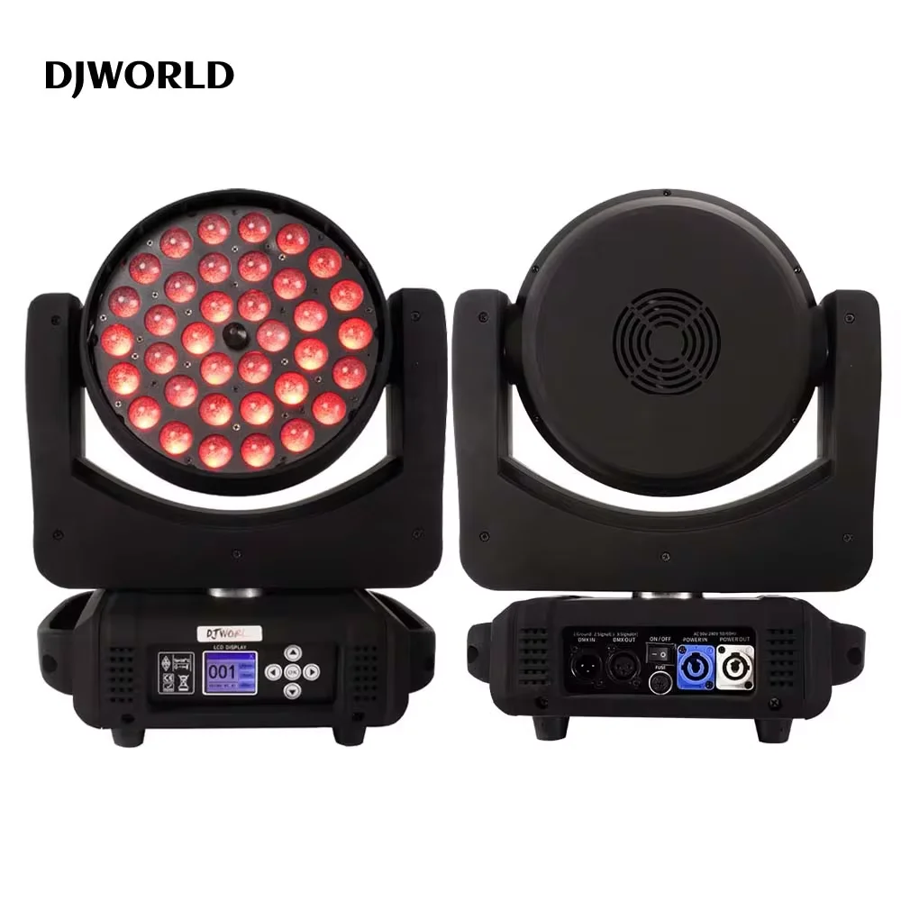 Lampu depan pesta disko LED, 2 buah lampu kepala bergerak Lyre Zoom versi tombol UV RGBWA 36X18W untuk pencahayaan panggung pesta disko DJ DMX profesional