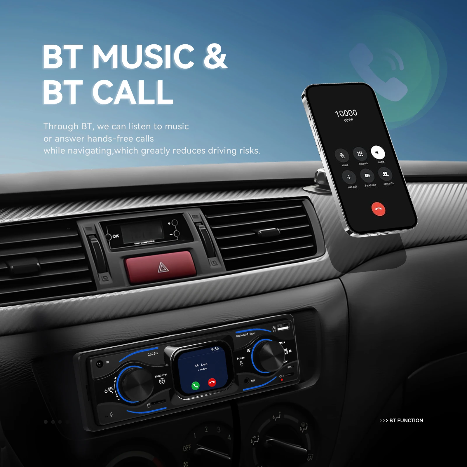 Podofo 2.17'' 1Din MP3 Player In-dash Touch Screen Autoradio ISO Port USB/SD/AUX-IN Colorful Lights Remote Control Bluetooth FM