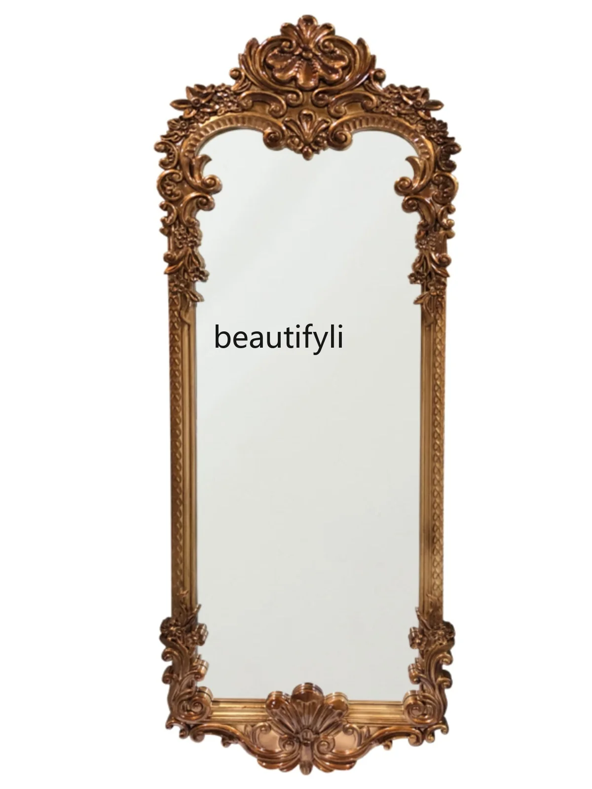 

European-Style Handmade Carved Wall-Hanging Mirror Entrance Wall Hanging Decorative Mirror Retro Half-Length Dressing Mirror