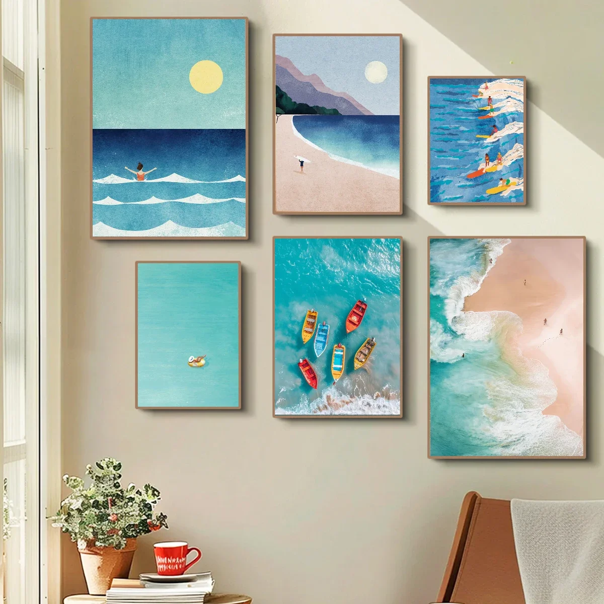 Póster de tela de vela de océano para piscina de verano para niña, Bikini para niña, arte de pared de playa, pintura en lienzo minimalista, carteles para decoración del hogar