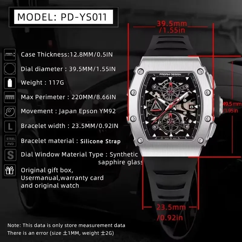 PAGANI DESIGN 2026 Barrel Shaped Hollow Quartz Watch Multiple Time Zone Sapphire Waterproof Chronograph Men Wristwatch Gift